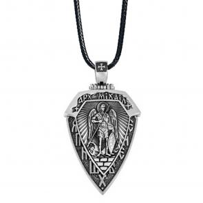 Православная подвеска из черненого серебра на текстильном шнурке Иордань Б-П-474 Архангел Михаил фото